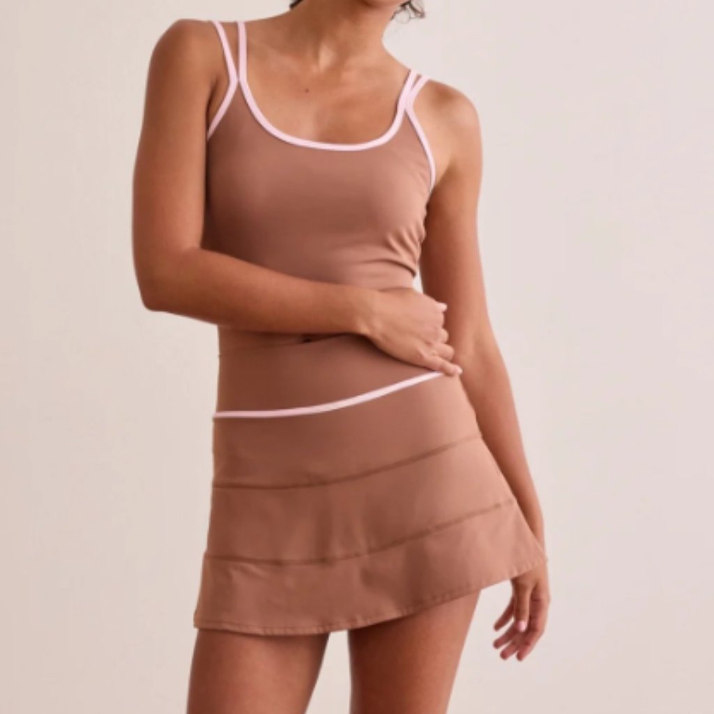 Altar'd State Brown Mini Skirt With Pink Trim